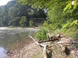 Figure 6.7 (d).  A dynamic revetment placed over the mud shore across Swan Creek from the Fort Washington (Maryland) unit of National Capital Parks East. Logs have washed onto the shore since the project was completed (July 2008) [Photo source: �James G. Titus, used with permission].